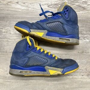 Size 9 Air Jordan 5 Retro Laney Blue Yellow Men's 9 Sneakers Mismatch Laces